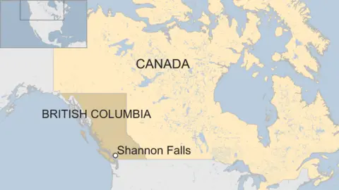 A BBC map showing the location of Shannon Falls in British Columbia