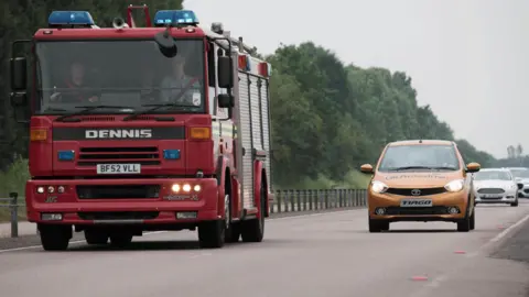 PA AutoDrive vehicle and fire engine