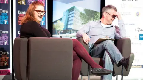 Big Difference Company Festival founder and director Geoff Rowe with comedian Sarah Millican