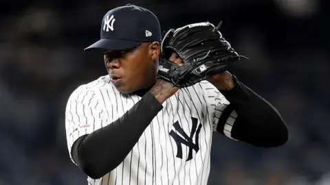 Getty Images Aroldis Chapman of the New York Yankees pitches during a game at Yankee Stadium