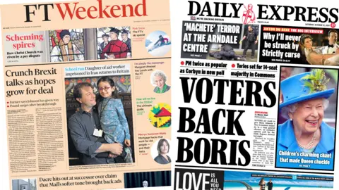 The front pages of the FT Weekend and Daily Express