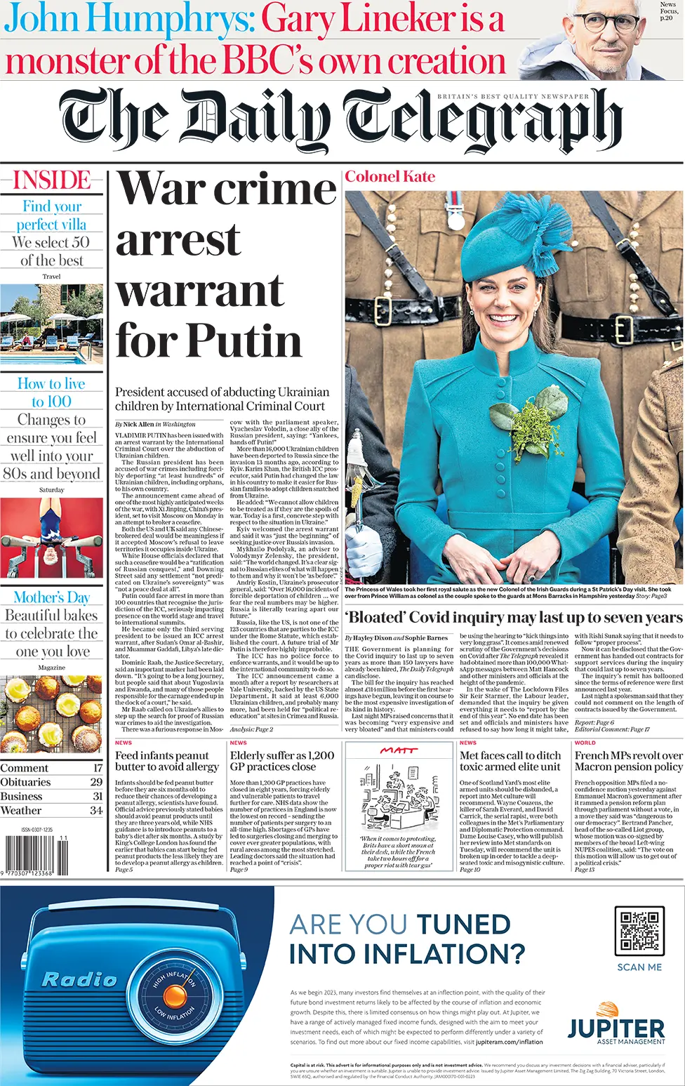 Telegraph front page