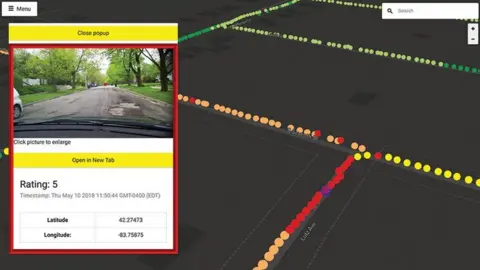 RoadBotics Screenshot of pothole image on map