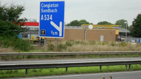 Generic motorway sign showing showing Sandbach