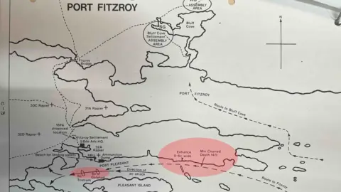 NATIONAL ARCHIVES A map of Port Fitzroy and Port Pleasant, from the Board of Inquiry, kept in the National Archives