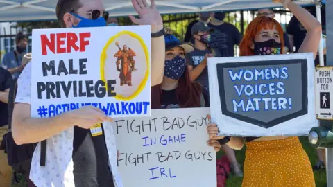 Getty Images Blizzard Entertainment employees and supporters protest for better working conditions in Irvine