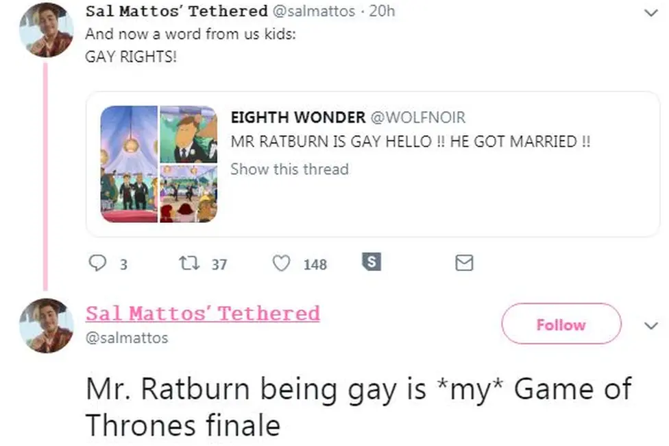 Twitter Twitter user Salmattos says Mr Ratburn being gay is my Game of Thrones finale