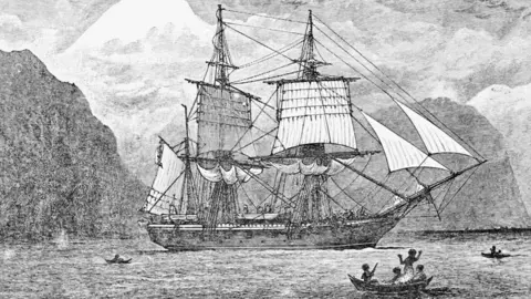 Historic England/PA HMS Beagle in the Straits of Magellan - Reproduction of frontispiece from Darwin, Charles (1890)