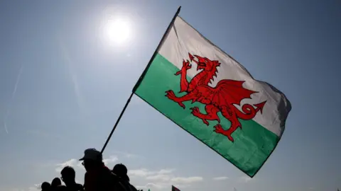 Getty Images Wales flag being held up in front of the sun