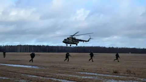 Getty Images Joint military drills held by Russia and Belarus, 10 February 2022