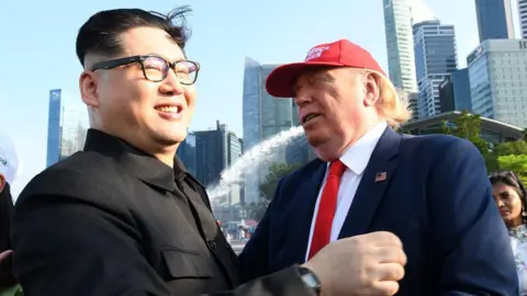 AFP/Getty Kim Jong Un impersonator Howard X (L) and Donald Trump impersonator Dennis Alan