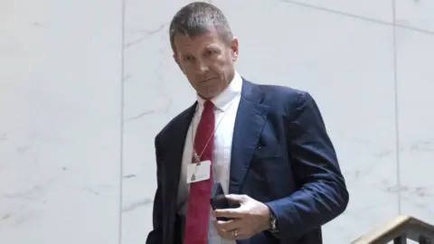 Getty Images Erik Prince, seen here in Washington DC in 2017, says he has "no knowledge" of the preliminary deal