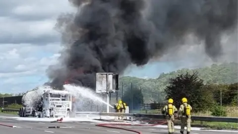 Derbyshire M1 closure continues after oil tanker fire