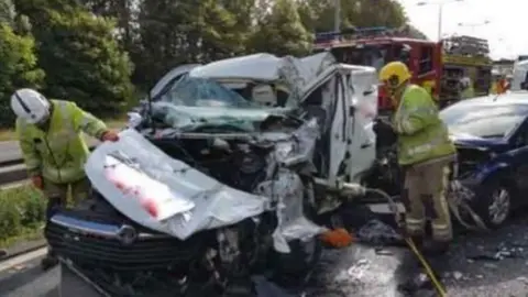 Staffordshire Fire and Rescue Service Crashed van
