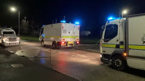 Police vehicles at a cordon on Circular Road in Newtownards