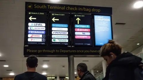 Jack Taylor/getty images Flights resumed from Gatwick Airport on Friday