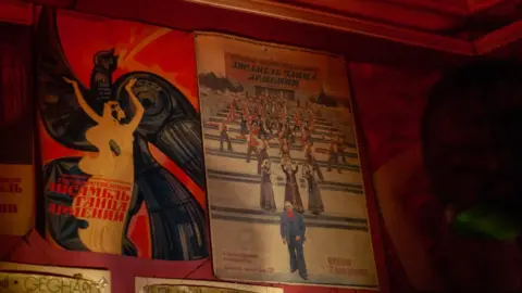 Armenian and Soviet decorations were on display in the restaurant