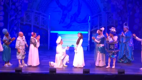 Imagine Theatre/De Montfort Hall Cast applaud as Aladdin and Jasmine get engaged
