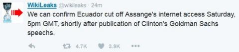WikiLeaks: Julian Assange's internet access 'cut' - BBC News