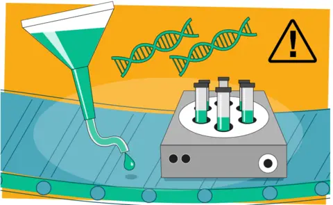 BBC Illustration of the vaccine process that requires filters and plastic pipes