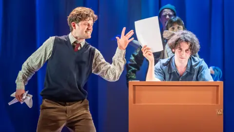 Marc Brenner Will Jennings (Patrick) and Adam Bregman (Brian) in Starter For Ten at Bristol Old Vic