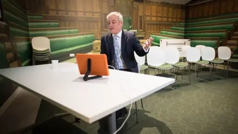 PA Media John Bercow doing a Q&A with students in Parliament