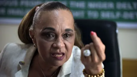 AFP Activist and convener of the Niger Delta Self Determination Movement (NDSDM) Annkio Briggs speaks about her quest for resource control and self determination within Nigerian framework in Lagos, on November 20, 2015.