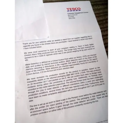 tesco cigarette E-cigarette 'found in Tesco chicken Kiev'