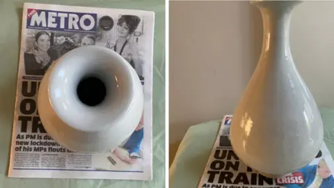 Met Police As proof the gang were in possession of the vase, officers requested they took a photo of the item on top of a Metro newspaper with the date at the time