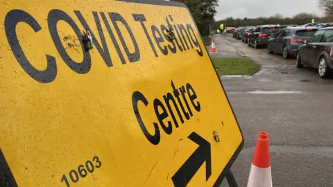 John Fairhall/BBC The covid testing centre at Wat Tyler Country Park