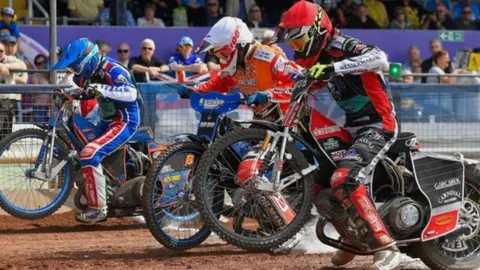 Rex Features Speedway racers