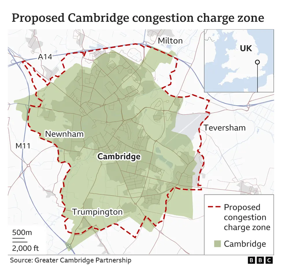 Map of proposed Cambridge congestion charge zone