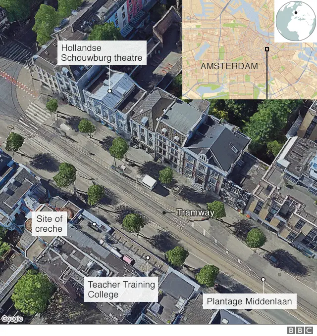 Map of Amsterdam showing deportation sites