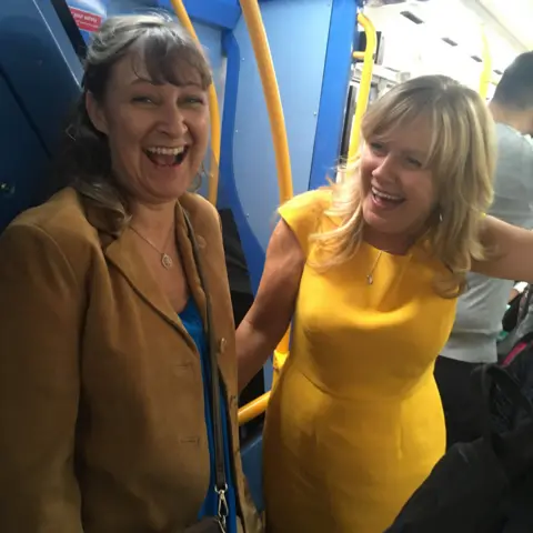 Sue Elliott-Nicholls Sue and sister Sally en route to the wedding