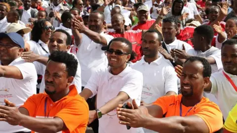 BBC People exercising in Addis Ababa