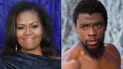 Getty Images/Marvel Michelle Obama and Black Panther's Chadwick Boseman