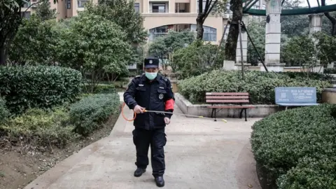 Getty Images Wuhan residents are trying to stay indoors and take precautions against coronavirus spread