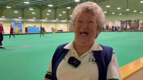 80-year-old Nora Newton, indoor bowls tournament finalist