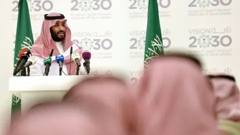 AFP Saudi Prince Mohammed bin Salman gives a press conference in Riyadh after unveiling Vision 2030, on 25 April 2016