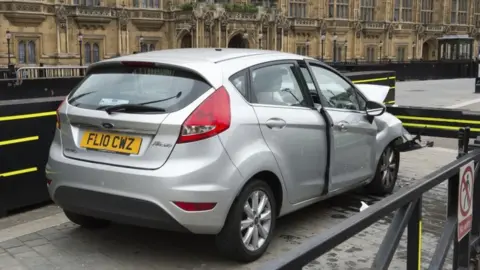 Met Police The silver Ford Fiesta allegedly driven by Salih Khater as he crashed outside the Houses of Parliament