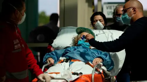 Patient arrives at Tor Vergata Covid hospital in Rome on 6 May