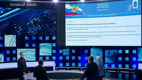 Russia's Channel One TV Russian experts during Channel One's political show on 16 February 2024