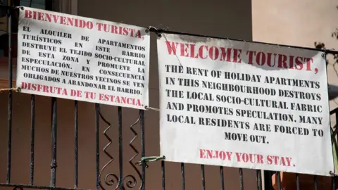 AFP Anti gentrification banners in Barcelona