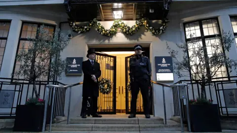 AFP A policeman stands guard outside London's King Edward VII hospital