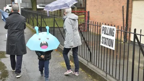 Pacemaker Activity in and around Brownlee Primary school in Lisburn as People head to the polling stations around Northern Ireland on Polling day during the 2017 general elections