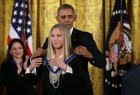 Getty Images Barbra Streisand receives the Presidential Medal of Freedom from Barack Obama
