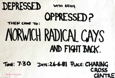 Norfolk Heritage Centre A notice for Norwich Radical Gays from the 1980s