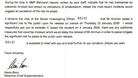 Met Police Police letter to prison governor