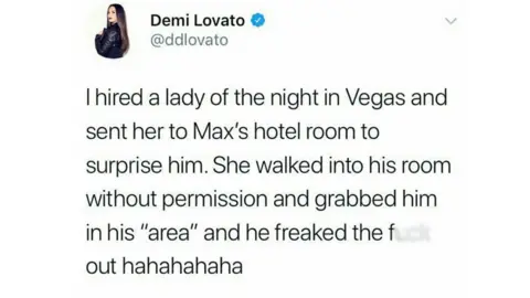 Twitter/Demi Lovato Demi Lovato tweets about pranking her bodyguard