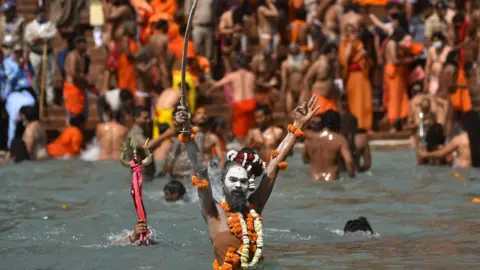 Naga sadhhus at Kumbh Mela in Haridwar in April 2021